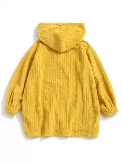 Frog Button Ribbed Fuzzy Hoodie