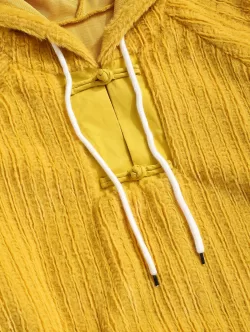 Frog Button Ribbed Fuzzy Hoodie