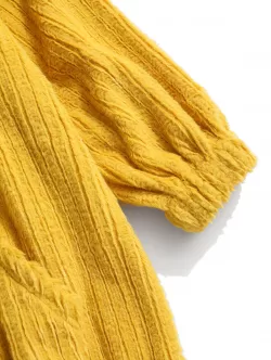 Frog Button Ribbed Fuzzy Hoodie