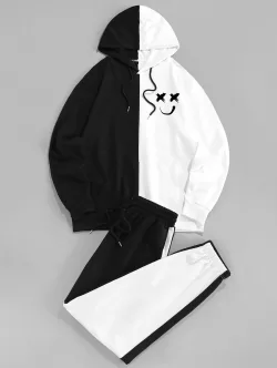 Front Pocket Contrast Hoodie And Pants Set