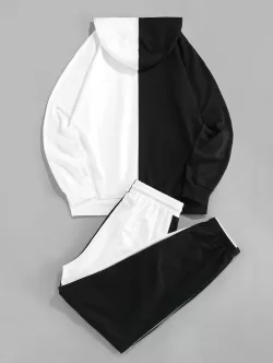 Front Pocket Contrast Hoodie And Pants Set