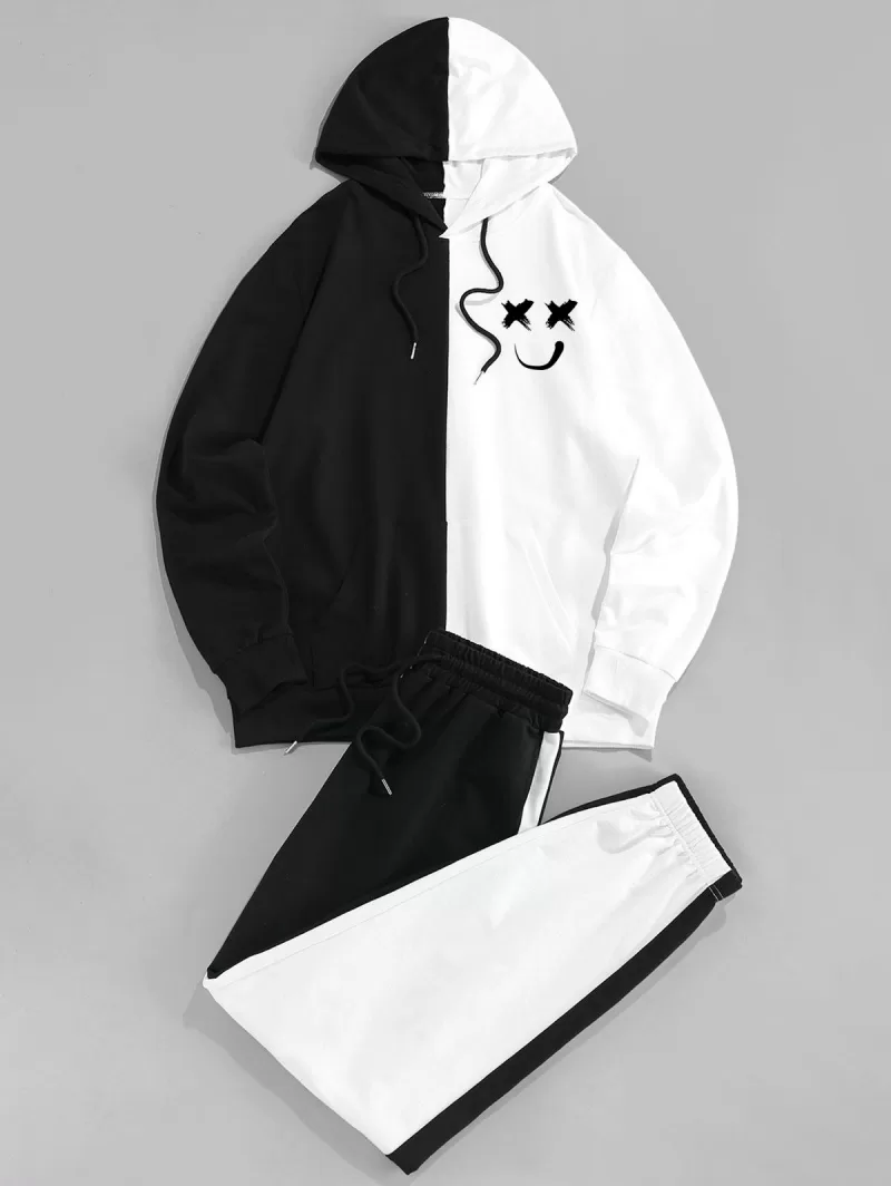 Front Pocket Contrast Hoodie And Pants Set