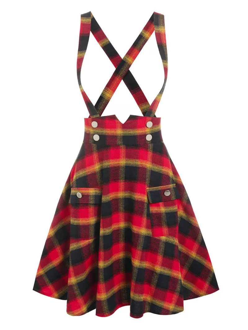 Front Pockets Crisscross Suspender Skirt