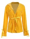 Front Pockets Drawstring Waist Velvet Shirt