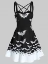 Front Strappy Bat Print High Waist Mini Cami Dress