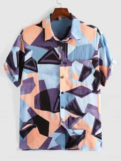 Geometric Print Short Sleeve Pocket Shirt