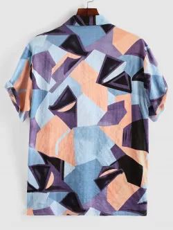 Geometric Print Short Sleeve Pocket Shirt