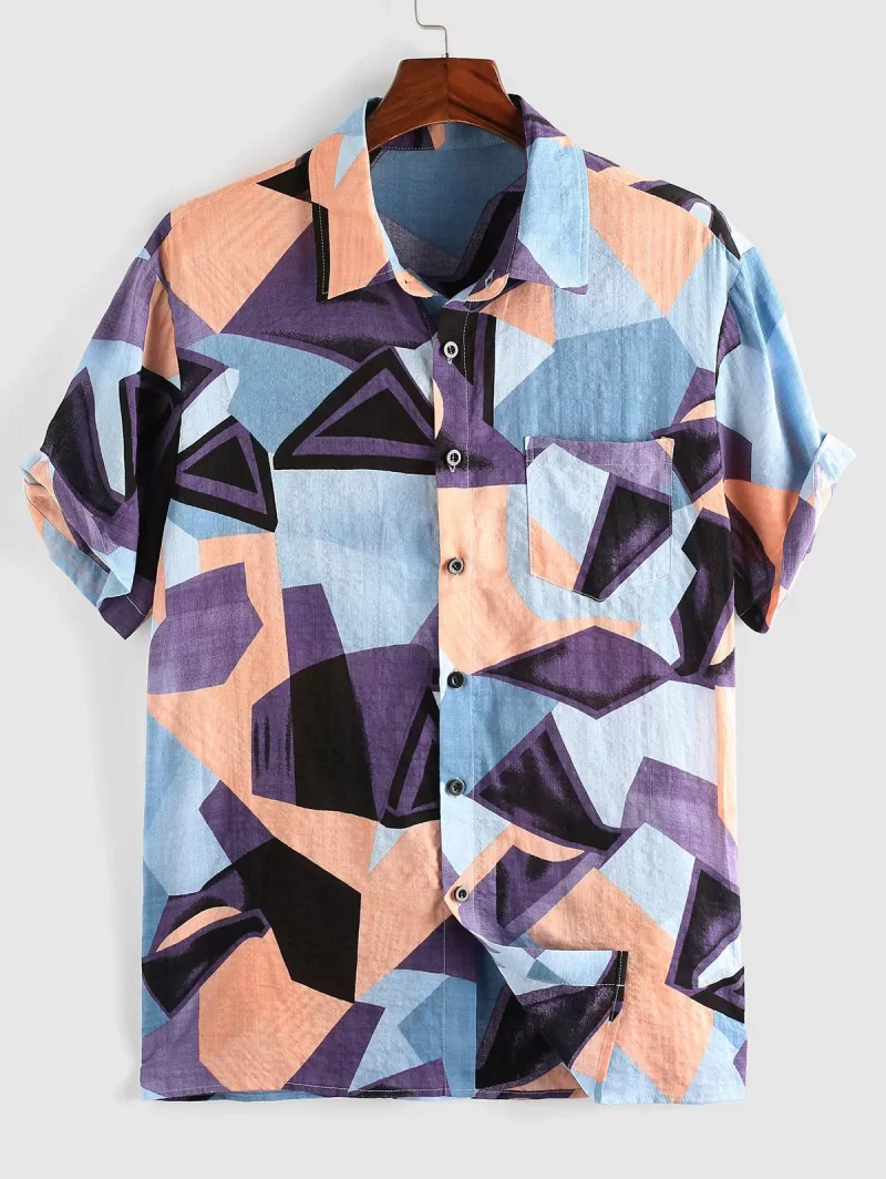 Geometric Print Short Sleeve Pocket Shirt