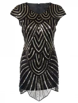 Gergeous Round Neck Sleeveless Striped Sequins Embellished Irregular Hem Club Dress For Women