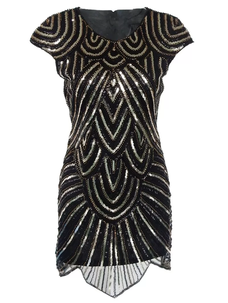 Gergeous Round Neck Sleeveless Striped Sequins Embellished Irregular Hem Club Dress For Women