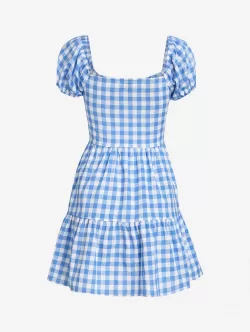 Gingham Puff Sleeve Tiered Dress