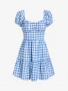Gingham Puff Sleeve Tiered Dress