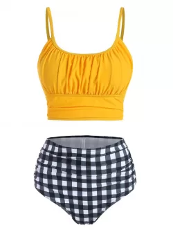 Gingham Ruched Bust Tummy Control Bikini Swimwear