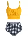 Gingham Ruched Bust Tummy Control Bikini Swimwear