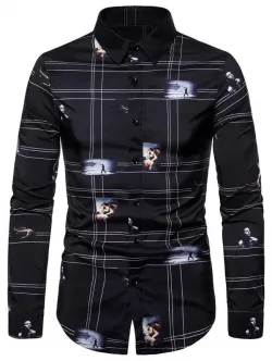 Graphic Pattern Button Long-sleeved Shirt