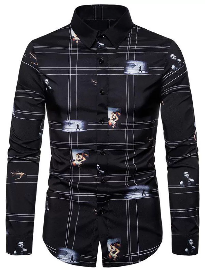 Graphic Pattern Button Long-sleeved Shirt