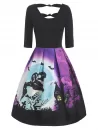 Halloween Dinosaur Skeleton Print Knotted V Back Dress
