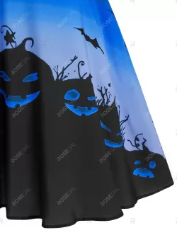Halloween Pumpkin Print Sweetheart Neck Sleeveless A Line Dress