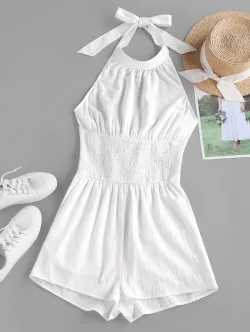 Halter Smocked Backless Bowknot Romper