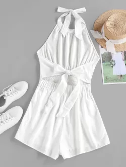 Halter Smocked Backless Bowknot Romper