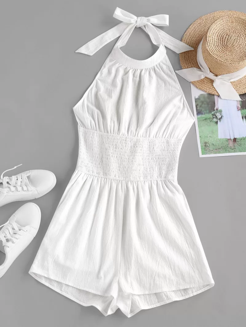 Halter Smocked Backless Bowknot Romper