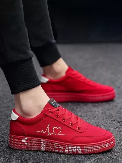 Heart Ecg Pattern Canvas Board Shoes
