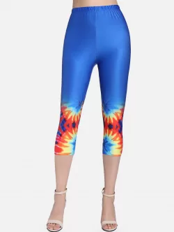 High Rise Spiral Tie Dye Print Capri Leggings