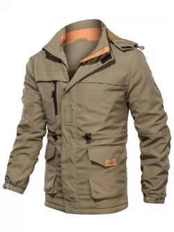 Hooded Hook And Loop Toggle Drawstring Fleece Jacket