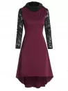 Hooded Lace Sleeve High Low Midi Dress