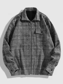 Houndstooth Pattern Casual Zip Jacket