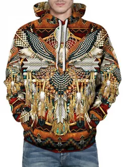 Indian Eagle Dreamcatcher Pattern Front Pocket Pullover Hoodie