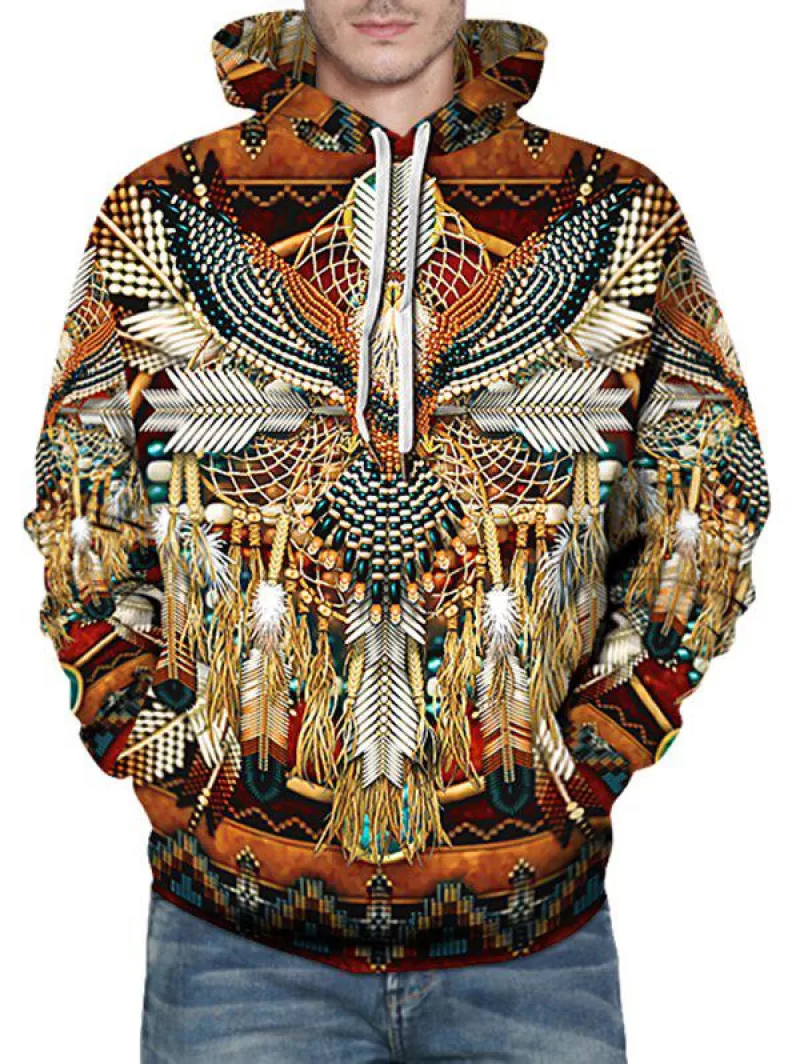 Indian Eagle Dreamcatcher Pattern Front Pocket Pullover Hoodie