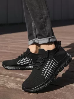 Knit Plaid Pattern Breathable Lightweight Sport Shoes