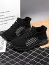 Knit Plaid Pattern Breathable Lightweight Sport Shoes