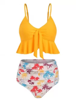 Knot Coconut Palm Ruched Hawaii Tankini Swimsuit