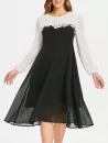 Lace Insert Chiffon Midi Flare Dress