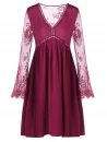 Lace Panel Flare Dress With Sleeves