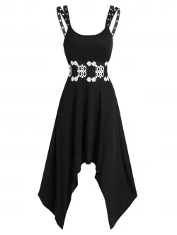 Lace Panel High Waist Asymmetrical Long Cami Dress