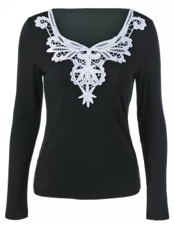 Lace Splicing Long Sleeve Blouse
