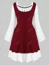 Lace Up Knitted Top And Bell Sleeve Flounced Dress Set