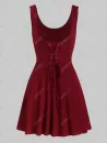 Lace Up Knitted Top And Bell Sleeve Flounced Dress Set