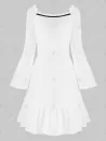 Lace Up Knitted Top And Bell Sleeve Flounced Dress Set