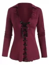 Lace-up Plunging Lettuce Long Sleeve Tee