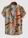 Leaves Print Hawaii Style Shirt With Tapered Pants Two Piece Set