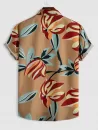 Leaves Print Hawaii Style Shirt With Tapered Pants Two Piece Set