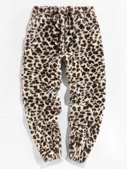 Leopard Pattern Faux Fur Fluffy Pants