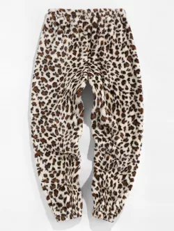 Leopard Pattern Faux Fur Fluffy Pants
