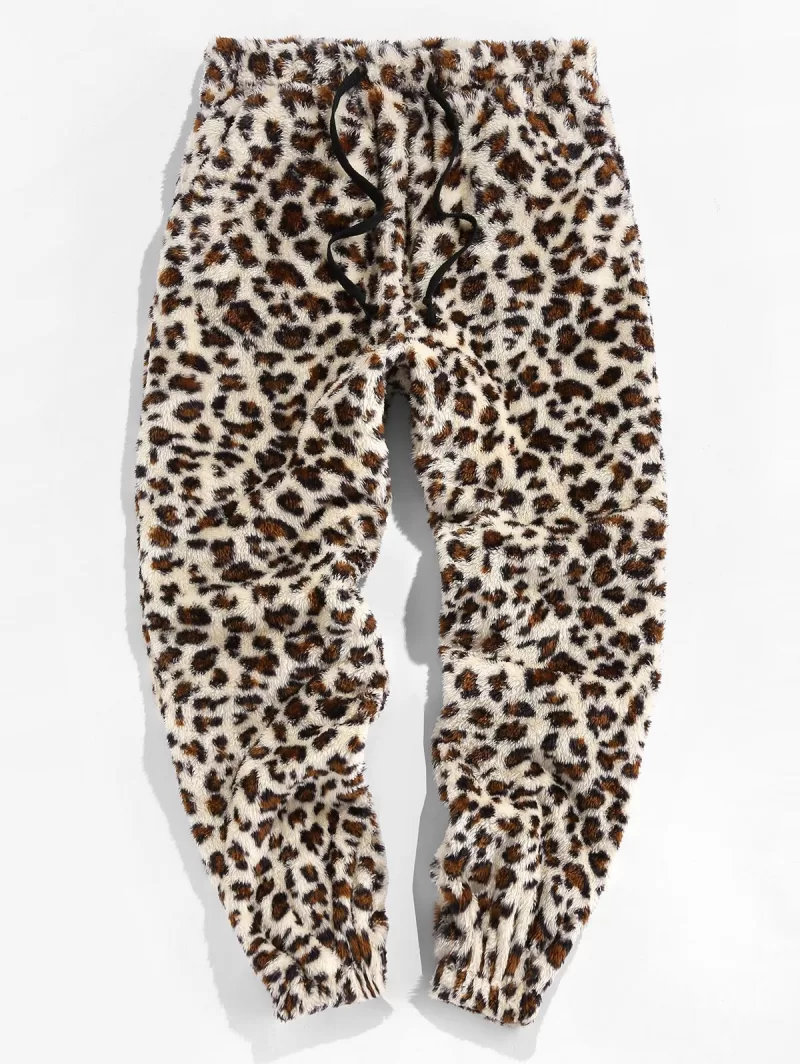 Leopard Pattern Faux Fur Fluffy Pants