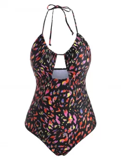 Leopard Print Cutout Cinched One-piece Swimwear