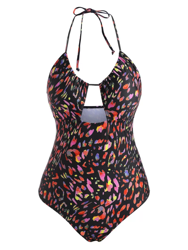 Leopard Print Cutout Cinched One-piece Swimwear
